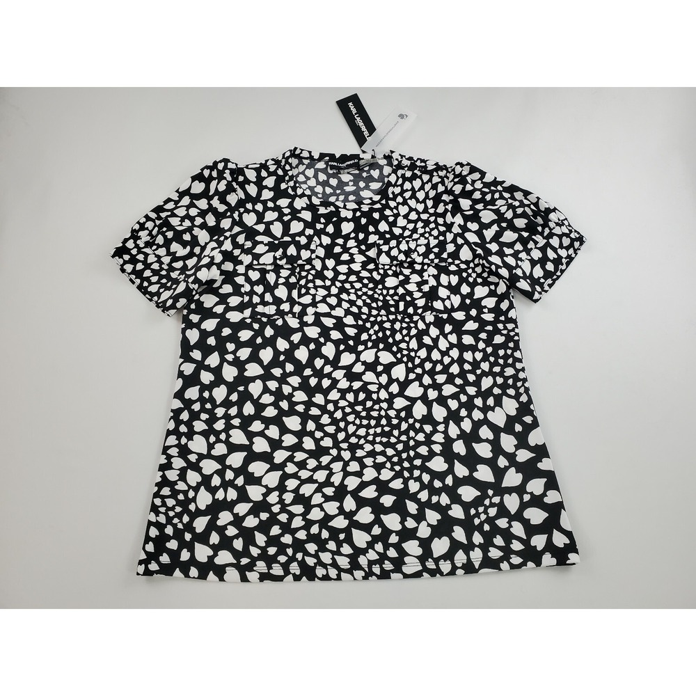 Karl Lagerfeld Paris Womens Heart Print Blouse Black White L0LH6821 S
